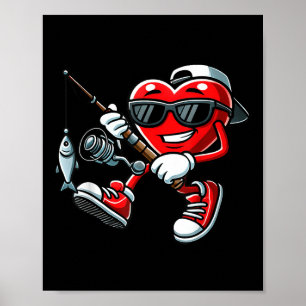 Heart With Fishing Pole Valentines Day Kids Februa Poster