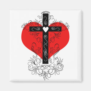 Heart with flourish cross magnet