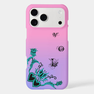 Heart with Flower and Butterfly on Pink Rainbow