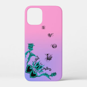 Heart with Flower and Butterfly on Pink Rainbow iPhone 12 Mini Case