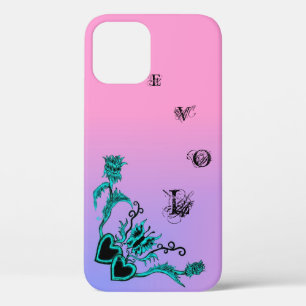 Heart with Flower and Butterfly on Pink Rainbow iPhone 12 Pro Case