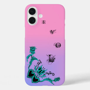 Heart with Flower and Butterfly on Pink Rainbow iPhone 16 Plus Case