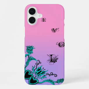 Heart with Flower and Butterfly on Pink Rainbow iPhone 16 Plus Case