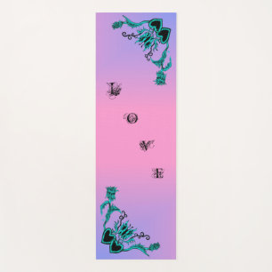 Heart with Flower and Butterfly on Rainbow Yoga Mat