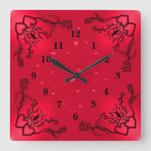 Heart with Flower and Butterfly Square Wall Clock