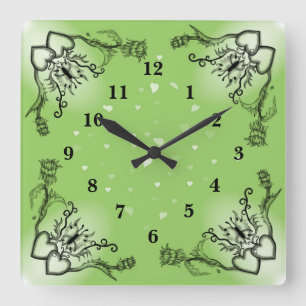 Heart with Flower and Butterfly Square Wall Clock