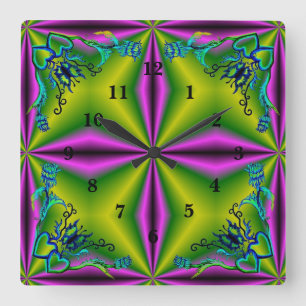 Heart with Flower and Butterfly Square Wall Clock