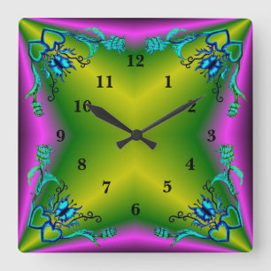 Heart with Flower and Butterfly Square Wall Clock