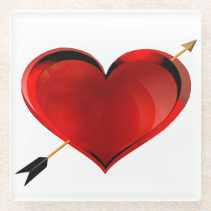 Heart With Gold Arrow Glass Coaster