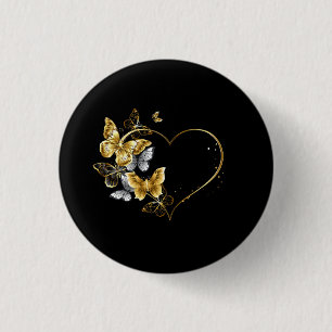 Heart with Golden Butterflies 3 Cm Round Badge