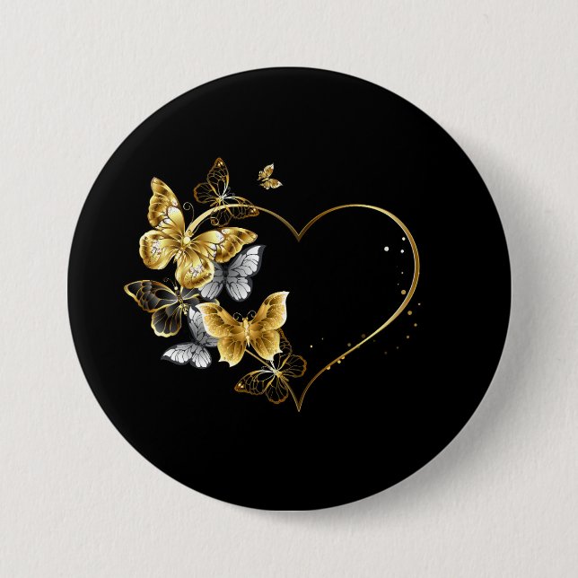 Heart with Golden Butterflies 7.5 Cm Round Badge (Front)
