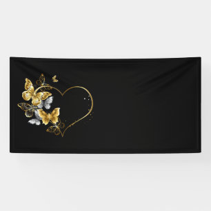 Heart with Golden Butterflies Banner