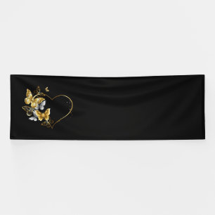 Heart with Golden Butterflies Banner
