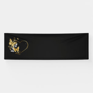 Heart with Golden Butterflies Banner