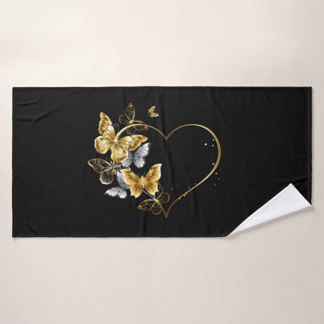 Heart with Golden Butterflies Bath Towel (Bath Towel)