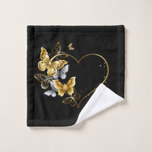 Heart with Golden Butterflies Bath Towel Set