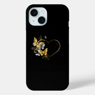 Heart with Golden Butterflies iPhone 15 Case