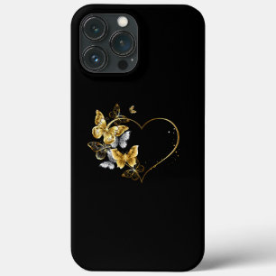 Heart with Golden Butterflies iPhone 13 Pro Max Case