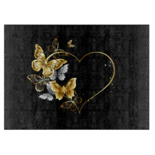 Heart with Golden Butterflies Cutting Board