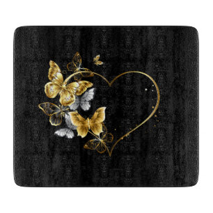 Heart with Golden Butterflies Cutting Board