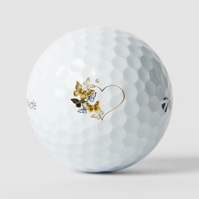 Heart with Golden Butterflies Golf Balls (Front)