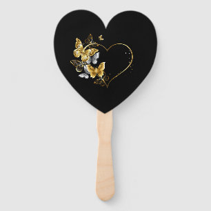 Heart with Golden Butterflies Hand Fan