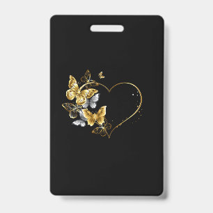 Heart with Golden Butterflies ID Badge
