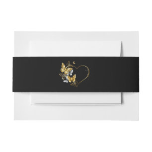 Heart with Golden Butterflies Invitation Belly Band