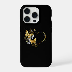 Heart with Golden Butterflies iPhone 15 Pro Case