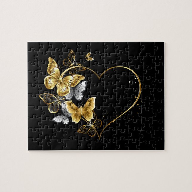 Heart with Golden Butterflies Jigsaw Puzzle (Horizontal)