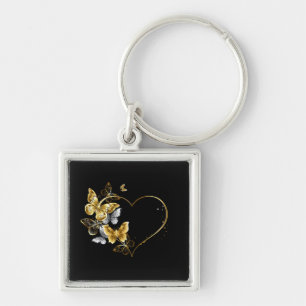 Heart with Golden Butterflies Key Ring