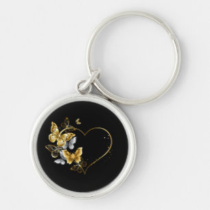 Heart with Golden Butterflies Key Ring