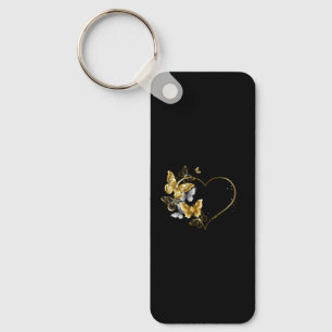 Heart with Golden Butterflies Key Ring