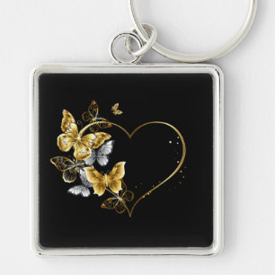 Heart with Golden Butterflies Key Ring