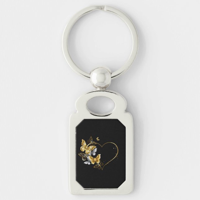 Heart with Golden Butterflies Key Ring (Front)