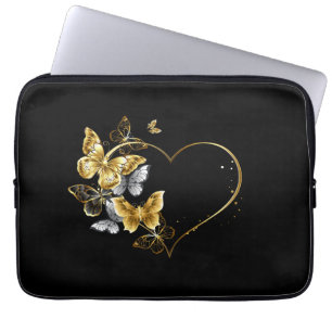 Heart with Golden Butterflies Laptop Sleeve