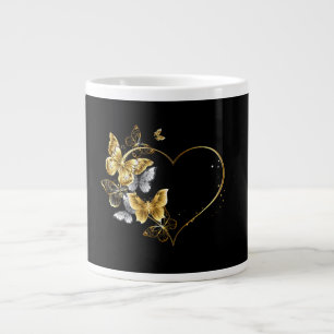 Heart with Golden Butterflies Large Coffee Mug