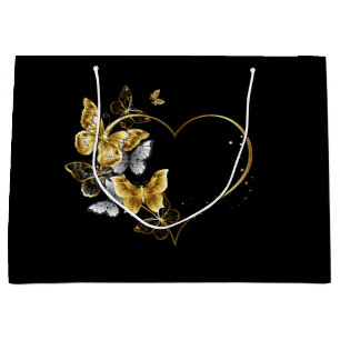 Heart with Golden Butterflies Large Gift Bag