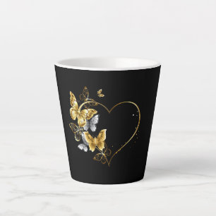 Heart with Golden Butterflies Latte Mug
