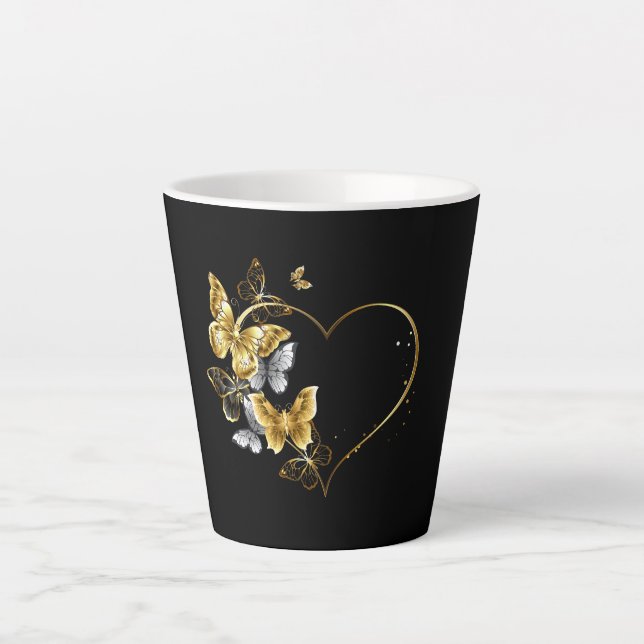 Heart with Golden Butterflies Latte Mug (Front)