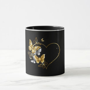 Heart with Golden Butterflies Mug