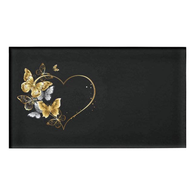 Heart with Golden Butterflies Name Tag (Front)