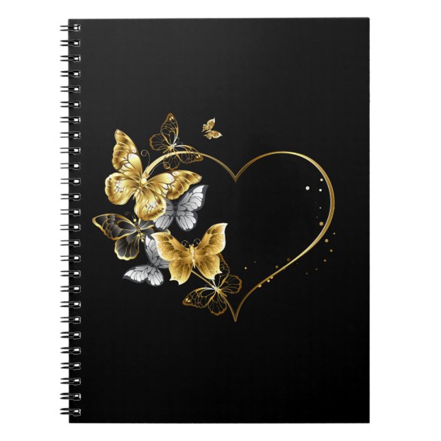 Heart with Golden Butterflies Notebook (Front)