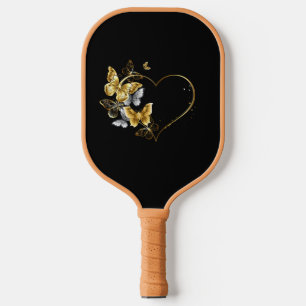 Heart with Golden Butterflies Pickleball Paddle