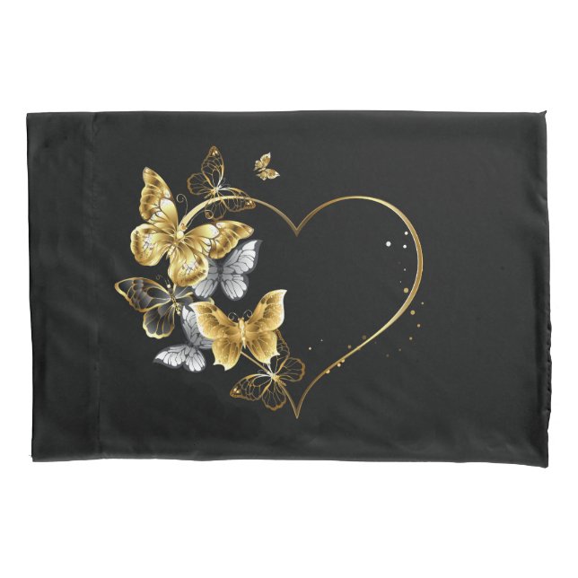 Heart with Golden Butterflies Pillowcase (Front)
