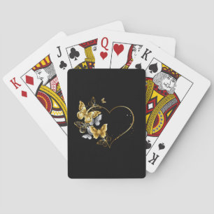 Heart with Golden Butterflies Playing Cards