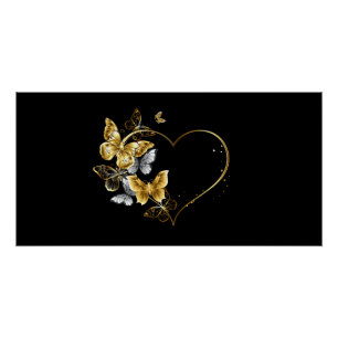 Heart with Golden Butterflies Poster