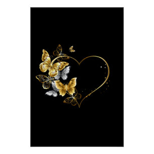 Heart with Golden Butterflies Poster