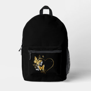 Heart with Golden Butterflies Printed Backpack