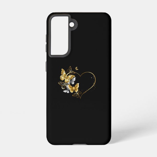Heart with Golden Butterflies Samsung Galaxy S21 Case (Back)